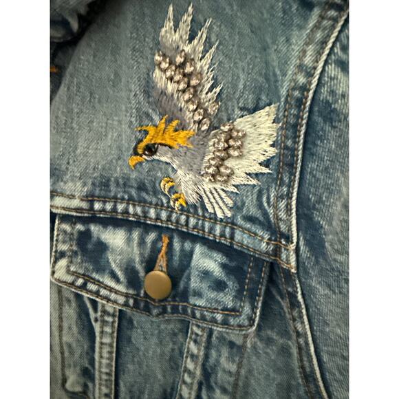 PAM & GELA Statement Denim Embroidered Jacket with Rhinestone Eagles‎ Size Small - Picture 7 of 12